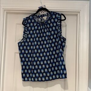 J. Crew Blue and Green Leaf Print Blouse
